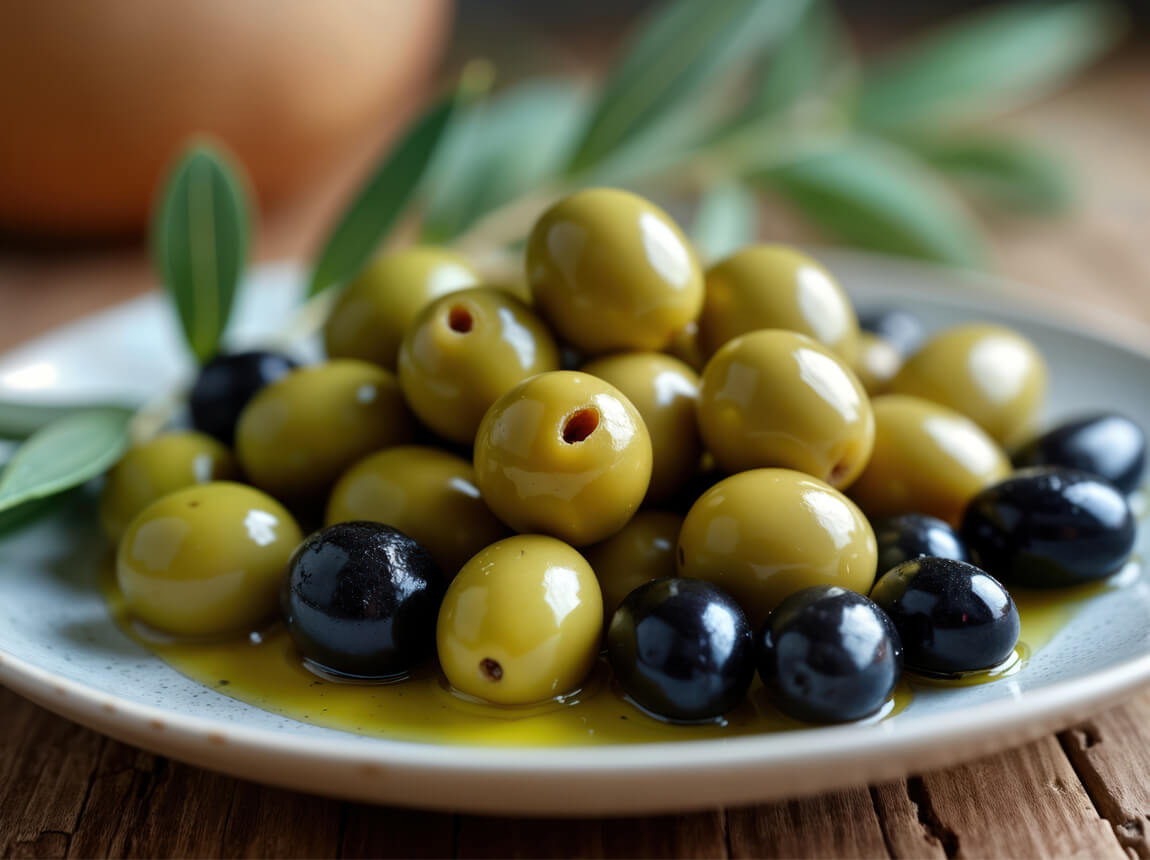 grüne und schwarze Oliven 