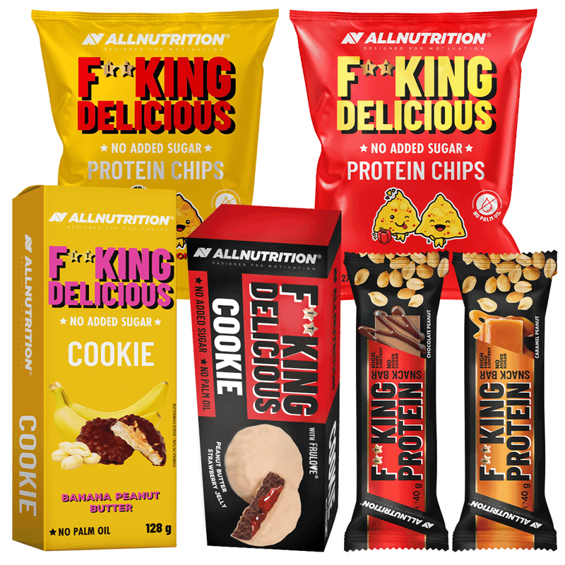 ALLNUTRITION 2x Fitking Delicious Protein Chips + 2x Fitking Protein Snack Bar 40g +2x Fitking Cookie