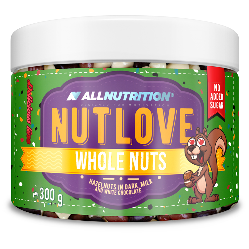 ALLNUTRITION NUTLOVE WHOLENUTS - Haselnüsse in Zartbitter-, Vollmilch- und weißer Schokolade